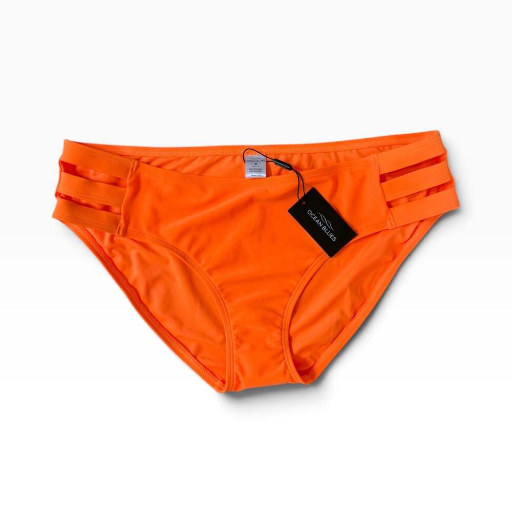 Ocean Blues Women's Side Cut Out Full Coverage Bikini Bottom Swimsuit Orange M